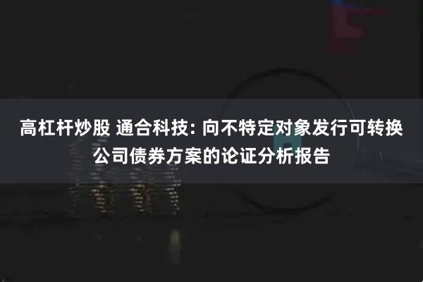 高杠杆炒股 通合科技: 向不特定对象发行可转换公司债券方案的论证分析报告