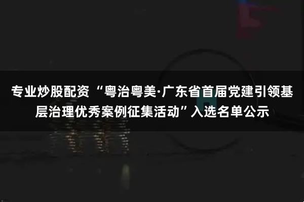 专业炒股配资 “粤治粤美·广东省首届党建引领基层治理优秀案例征集活动”入选名单公示